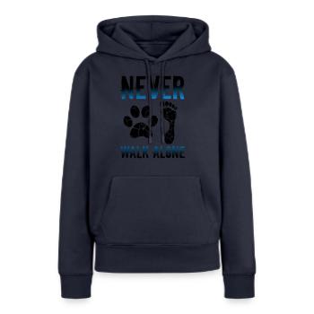 Gehen Sie niemals alleine - Frauen Premium Bio Hoodie - Navy - Vorne - Julia (174cm)