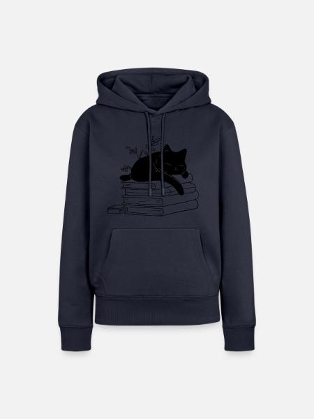 schlafen Katze Buch - Frauen Premium Bio Hoodie - Navy