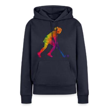 Hockey Frauen Hockeyspielerin Bunt - Frauen Premium Bio Hoodie - Navy - Vorne - Julia (174cm)