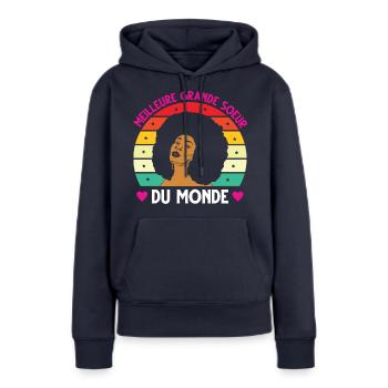 Meilleure grande soeur monde vintage femme noire - Sweat à capuche Premium bio Femme - bleu marine - Devant - Julia (174cm)