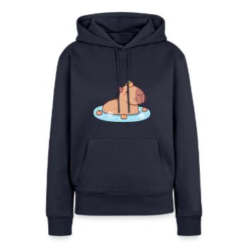 Süßes Capybara chillt in heißer Quelle - Frauen Premium Bio Hoodie - Navy - Vorne - Julia (174cm)