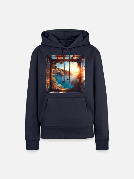 portofino,landschaft,aquarell,malerei - Frauen Premium Bio Hoodie - Navy