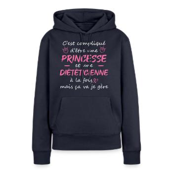 cadeau marrant femme princesse diététicienne - Sweat à capuche Premium bio Femme - bleu marine - Devant - Julia (174cm)