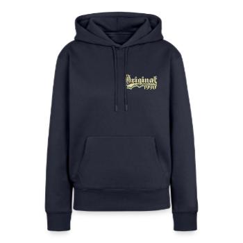 Geboren in 1990 - Frauen Premium Bio Hoodie - Navy - Vorne - Julia (174cm)