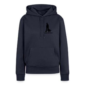 (83) L'obéissance - Sweat à capuche Premium bio Femme - bleu marine - Devant - Julia (174cm)