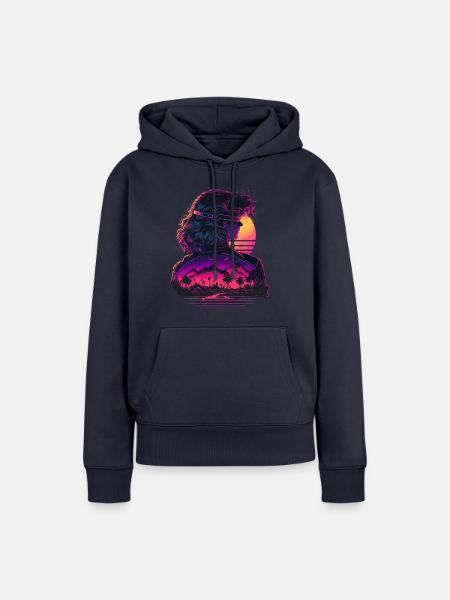 Retrowave Mädchen - Frauen Premium Bio Hoodie - Navy