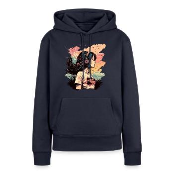 Anime Mädchen hört Musik - Frauen Premium Bio Hoodie - Navy - Vorne - Julia (174cm)