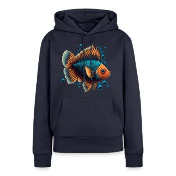Poissons d’eau profonde - Sweat à capuche Premium bio Femme - bleu marine - Devant - Julia (174cm)
