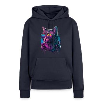 Analogique - Sweat à capuche Premium bio Femme - bleu marine - Devant - Julia (174cm)