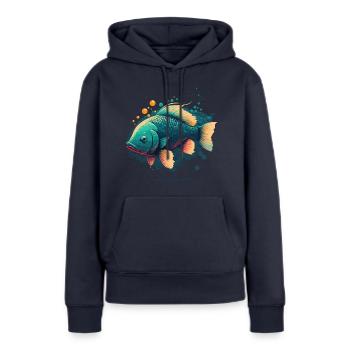 Louche - Sweat à capuche Premium bio Femme - bleu marine - Devant - Julia (174cm)