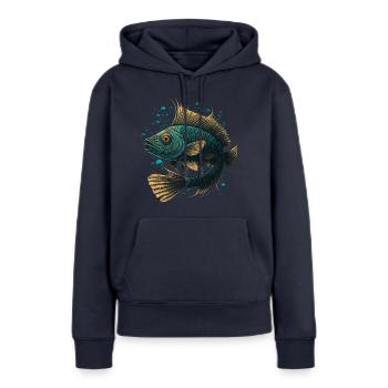 Amateur de poissons d’eau profonde - Sweat à capuche Premium bio Femme - bleu marine - Devant - Julia (174cm)
