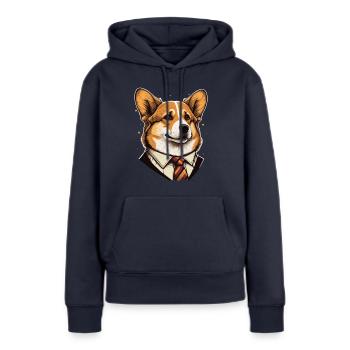 Illustration formelle de Corgi - Sweat à capuche Premium bio Femme - bleu marine - Devant - Julia (174cm)