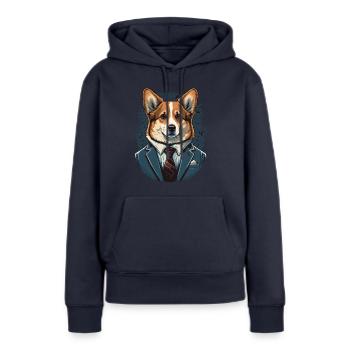 Corgi formel dans un costume bleu Art - Sweat à capuche Premium bio Femme - bleu marine - Devant - Julia (174cm)