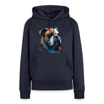 Bouledogue malheureux - Sweat à capuche Premium bio Femme - bleu marine - Devant - Julia (174cm)