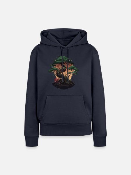 Winziger Bonsai-Baum - Frauen Premium Bio Hoodie - Navy