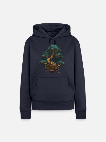 Goldener Bonsai - Frauen Premium Bio Hoodie - Navy