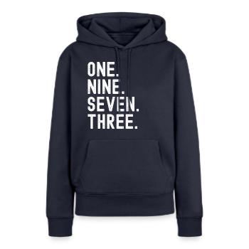 Vintage 1973 - Frauen Premium Bio Hoodie - Navy - Vorne - Julia (174cm)
