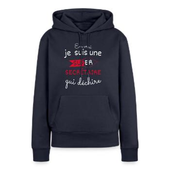 Super Secrétaire qui Déchire - Sweat à capuche Premium bio Femme - bleu marine - Devant - Julia (174cm)