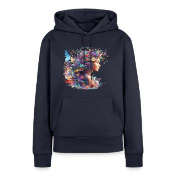 Création de l’ - Sweat à capuche Premium bio Femme - bleu marine - Devant - Julia (174cm)