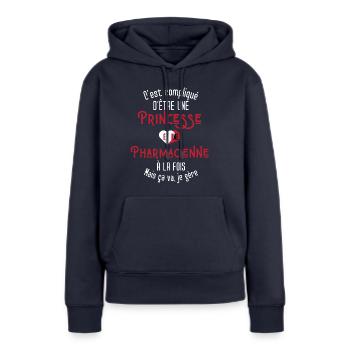 C'est compliqué d'être Une Princesse Psychologue - Sweat à capuche Premium bio Femme - bleu marine - Devant - Julia (174cm)