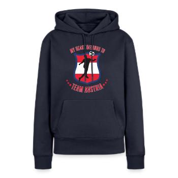 Équipe de football d’Autriche - Sweat à capuche Premium bio Femme - bleu marine - Devant - Julia (174cm)