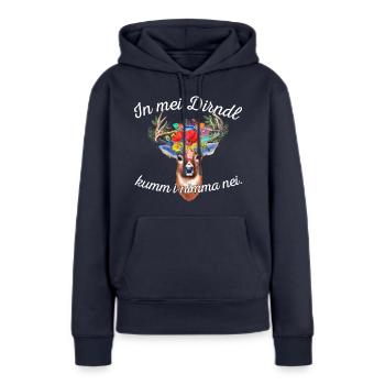 In mei Dirndl kumm i nimma nei-Schwanger in Bayern - Frauen Premium Bio Hoodie - Navy - Vorne - Julia (174cm)
