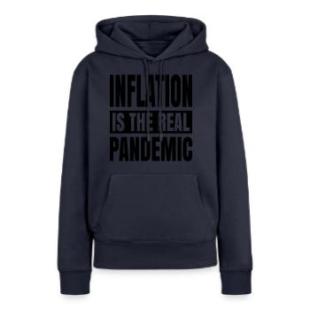 L’inflation est la véritable pandémie - Sweat à capuche Premium bio Femme - bleu marine - Devant - Julia (174cm)