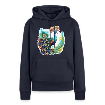 Paon / Animal / Zoo / Plumage / Beauté naturelle - Sweat à capuche Premium bio Femme - bleu marine - Devant - Julia (174cm)