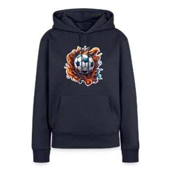 Fußball / spiel / Ball / Spielfeld / schießen - Frauen Premium Bio Hoodie - Navy - Vorne - Julia (174cm)