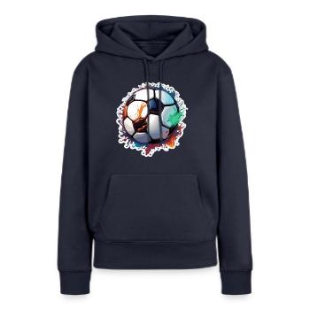 Fußball / spiel / Ball / Spielfeld / schießen - Frauen Premium Bio Hoodie - Navy - Vorne - Julia (174cm)