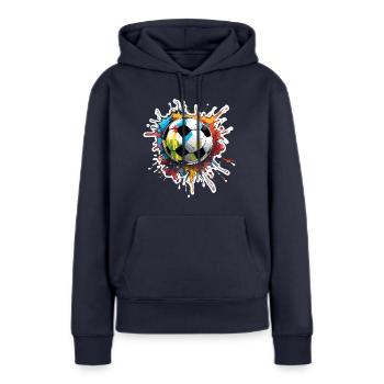 Fußball / spiel / Ball / Spielfeld / schießen - Frauen Premium Bio Hoodie - Navy - Vorne - Julia (174cm)