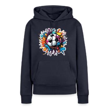 Fußball / spiel / Ball / Spielfeld / schießen - Frauen Premium Bio Hoodie - Navy - Vorne - Julia (174cm)