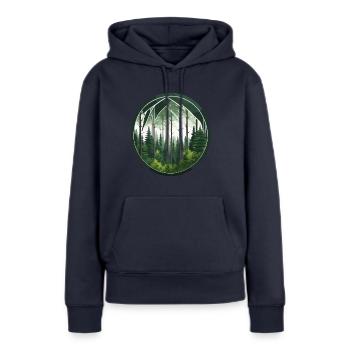 Wald / Wildnis / Natur / Bäume / grün / Idylle - Frauen Premium Bio Hoodie - Navy - Vorne - Julia (174cm)
