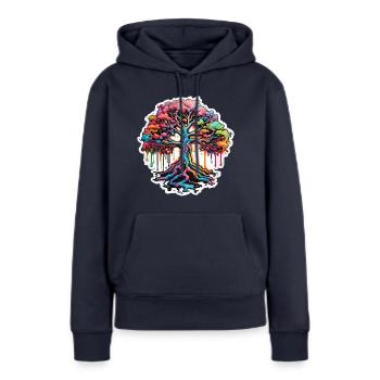 Arbre / Nature / Terre / Écorce / Racines / Feuilles - Sweat à capuche Premium bio Femme - bleu marine - Devant - Julia (174cm)