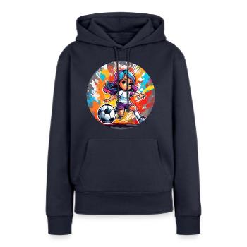 Fußballerin / Sport / Fußballplatz / Verein / FC - Frauen Premium Bio Hoodie - Navy - Vorne - Julia (174cm)