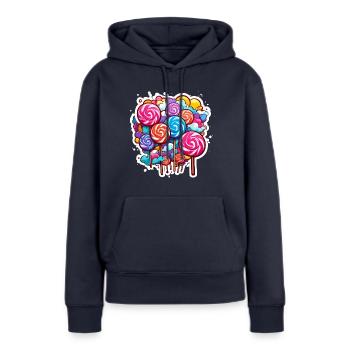 Sucette / Sucette / Bonbons / Lécher / Mignon - Sweat à capuche Premium bio Femme - bleu marine - Devant - Julia (174cm)