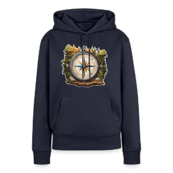 Boussole / Direction cardinale / Voyage / Survie - Sweat à capuche Premium bio Femme - bleu marine - Devant - Julia (174cm)
