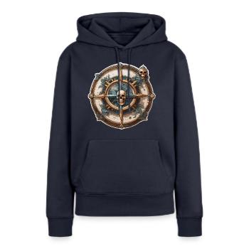 Boussole / Direction cardinale / Voyage / Survie - Sweat à capuche Premium bio Femme - bleu marine - Devant - Julia (174cm)