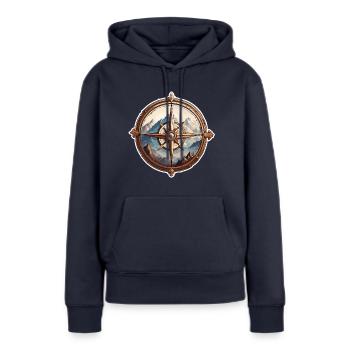 Boussole / Direction cardinale / Voyage / Survie - Sweat à capuche Premium bio Femme - bleu marine - Devant - Julia (174cm)