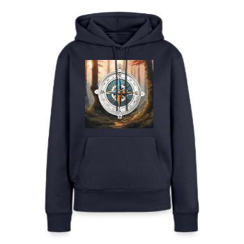Boussole / Direction cardinale / Voyage / Survie - Sweat à capuche Premium bio Femme - bleu marine - Devant - Julia (174cm)