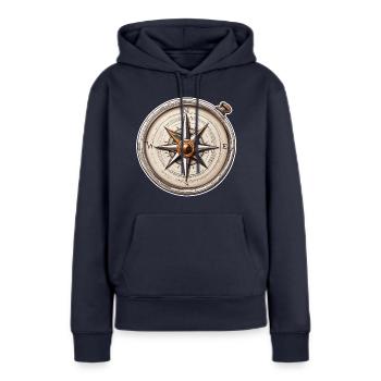 Boussole / Direction cardinale / Voyage / Survie - Sweat à capuche Premium bio Femme - bleu marine - Devant - Julia (174cm)