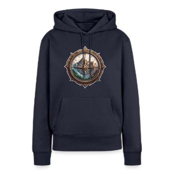 Boussole / Direction cardinale / Voyage / Survie - Sweat à capuche Premium bio Femme - bleu marine - Devant - Julia (174cm)
