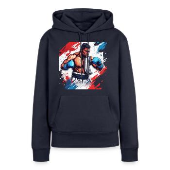 Boxer / Sport / Kampf / Arena / Boxring / Fäuste - Frauen Premium Bio Hoodie - Navy - Vorne - Julia (174cm)