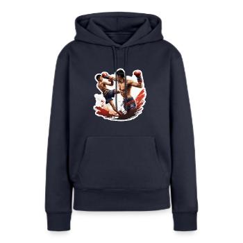 Boxer / Sport / Kampf / Arena / Boxring / Fäuste - Frauen Premium Bio Hoodie - Navy - Vorne - Julia (174cm)