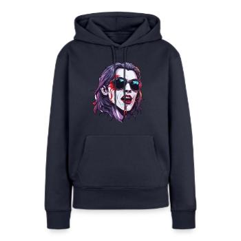 Vampire / Dracula / Suceur de sang / Halloween / Mythe - Sweat à capuche Premium bio Femme - bleu marine - Devant - Julia (174cm)