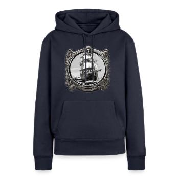 Bateau pirate / Bateau / Mer / Océan / Vagues - Sweat à capuche Premium bio Femme - bleu marine - Devant - Julia (174cm)
