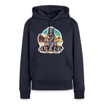 Maya / Haute Culture / Pérou / Calendrier Maya / Motif - Sweat à capuche Premium bio Femme - bleu marine - Devant - Julia (174cm)