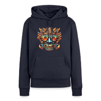 Maya / Haute Culture / Pérou / Calendrier Maya / Motif - Sweat à capuche Premium bio Femme - bleu marine - Devant - Julia (174cm)