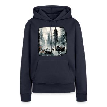 Apocalypse / Apocalypse / Destruction / Anarchie - Sweat à capuche Premium bio Femme - bleu marine - Devant - Julia (174cm)