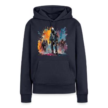 Apocalypse / Apocalypse / Destruction / Anarchie - Sweat à capuche Premium bio Femme - bleu marine - Devant - Julia (174cm)